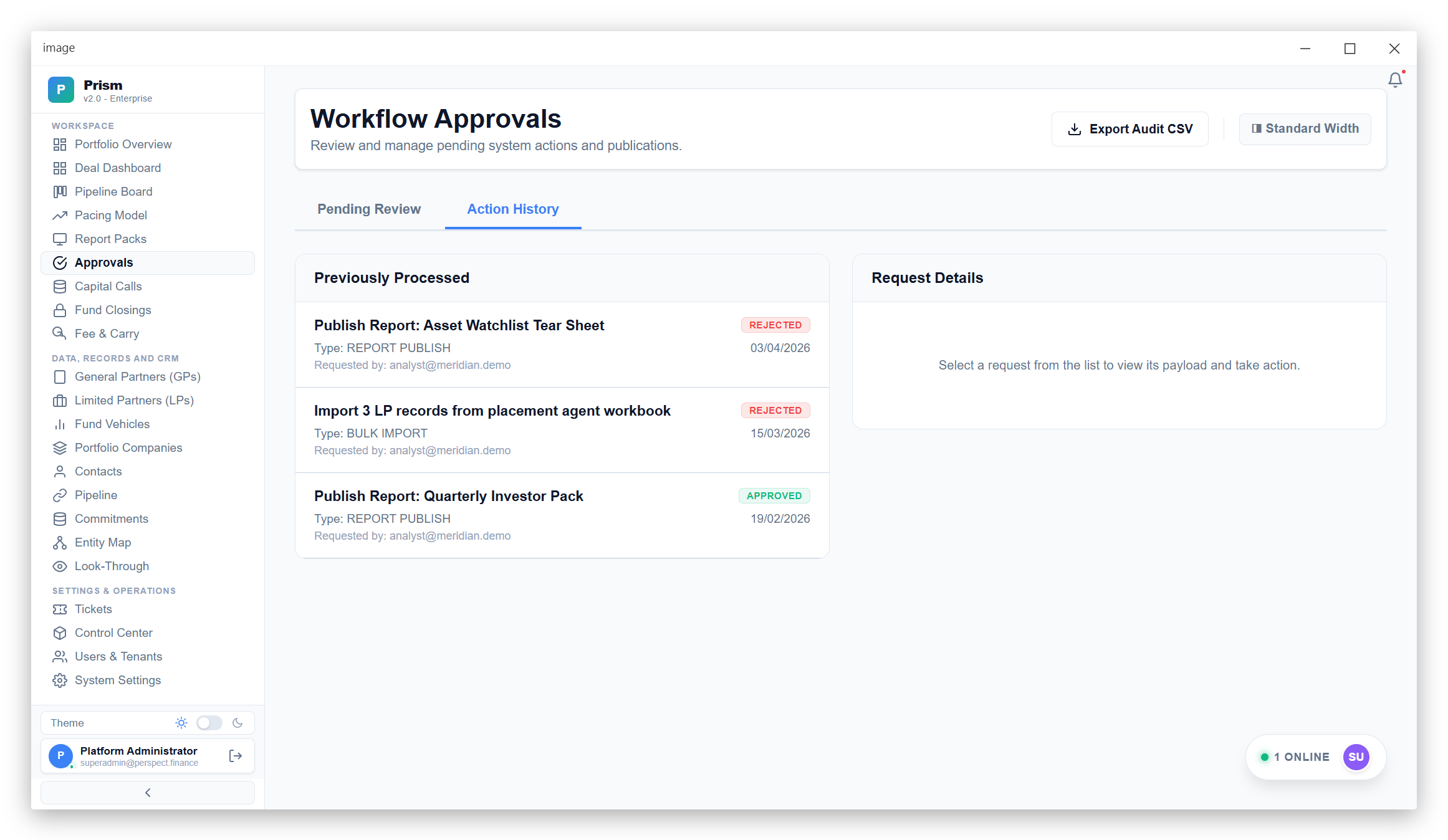 Approvals and Governance | Prism platform
